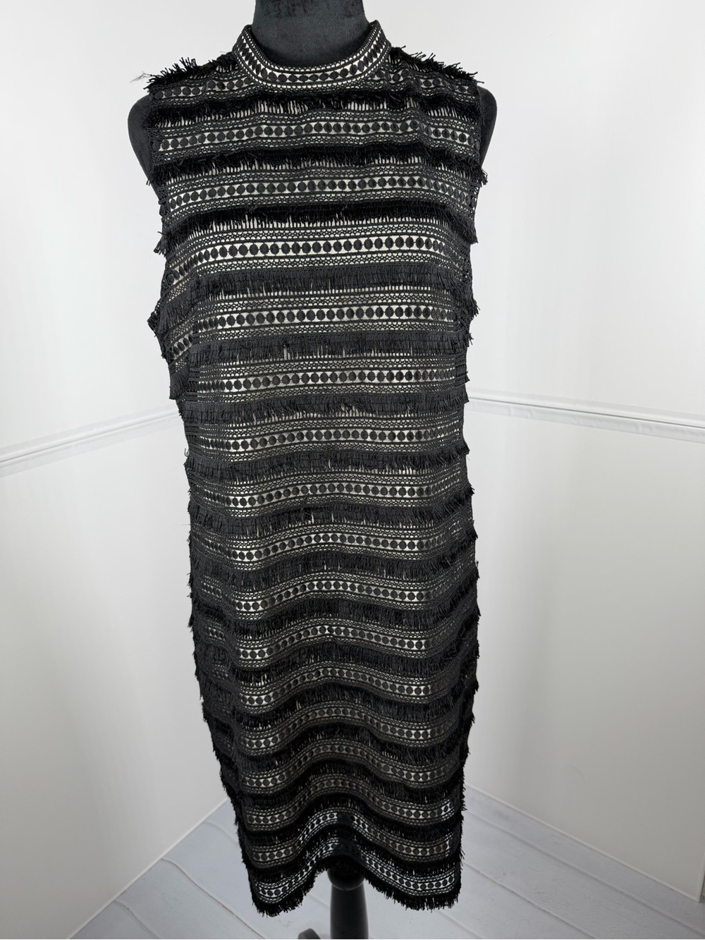 NWT J.Crew Black Fringe Lace Sleeveless Sheath Dress Size 12